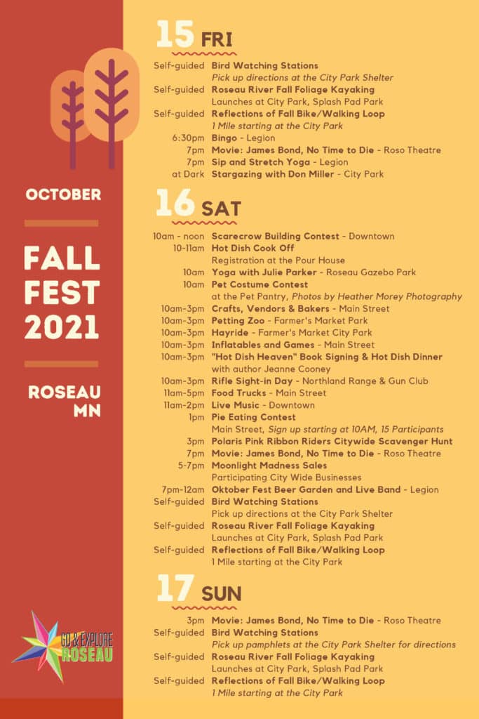 Fall Fest 2021 Schedule of Events Roseau, MN