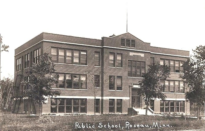 brick school in black and white