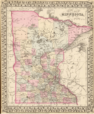 original 1874 map of Roseau region-Library of Congress