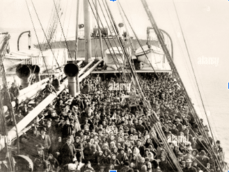 Immigrants traveling to America in the 1800's on steamships