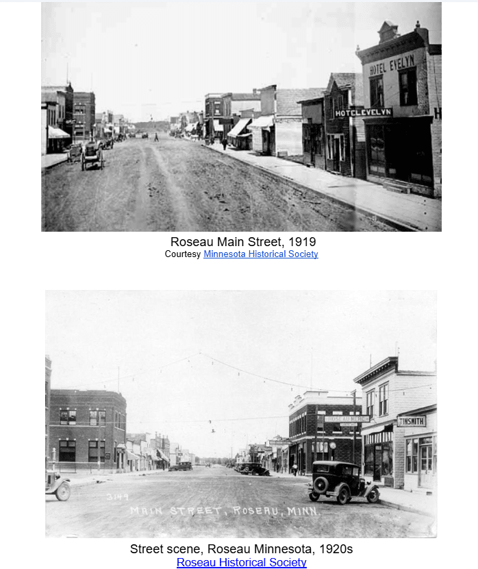 First train arriving in Roseau, MN 1908