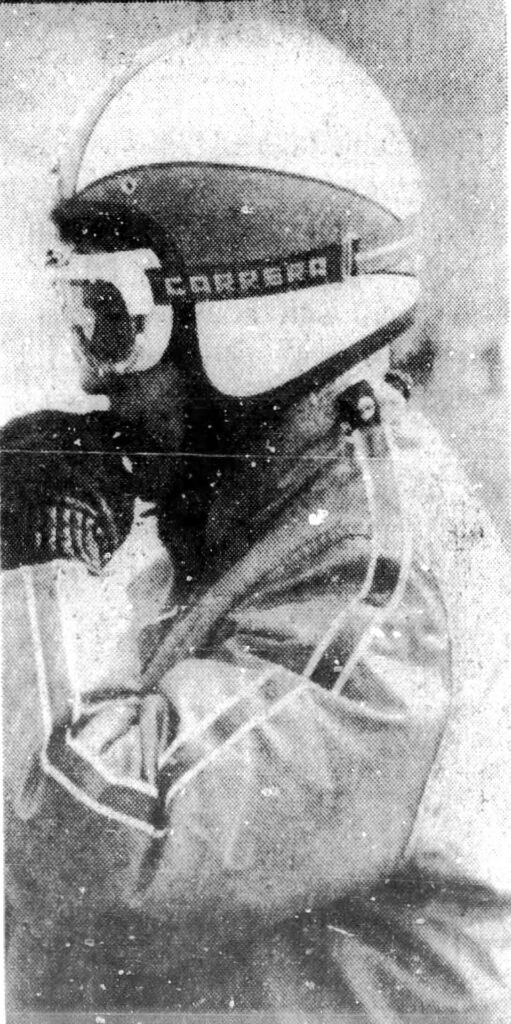 Dorothy finds that before race tension is relieved a little by bitting her glove. She is a World Champion Feb
