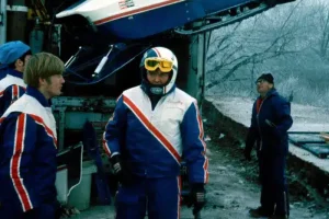 1973 with Polaris Race Team members Don Omdahl, Dorothy Mercer, and Wes Pesek in the background