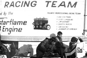 The 1971 Polaris Race Team trailer with drivers listed, including Dorothy Mercer